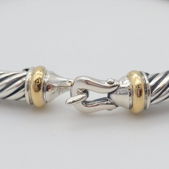 David Yurman Sterling Silver & 18k Gold 5mm Classic Cable Buckle Bracelet 6.5 in - Picture 4 of 9